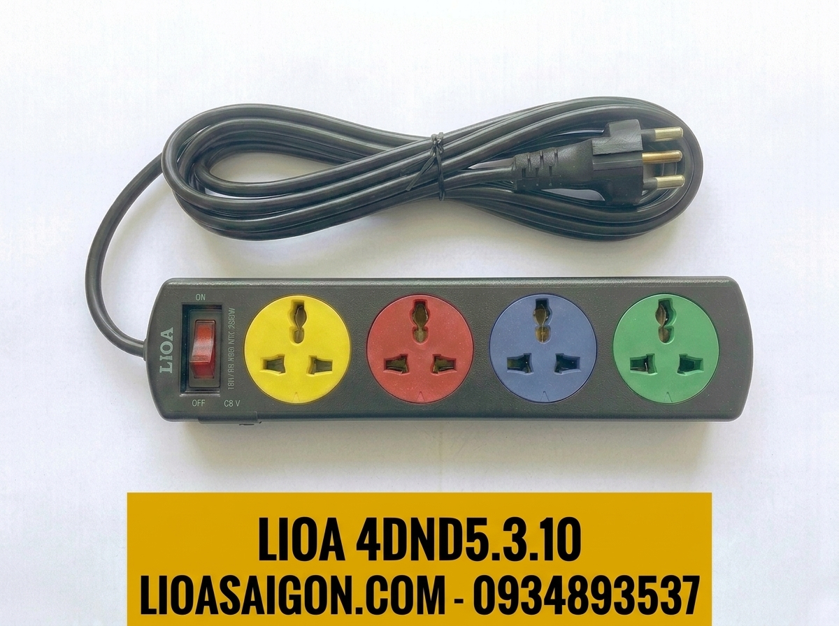 Ổ Cắm LiOA 4DND5.3.10 (4 Lỗ - 5m - 3 Lõi) Tiếp Địa An Toàn